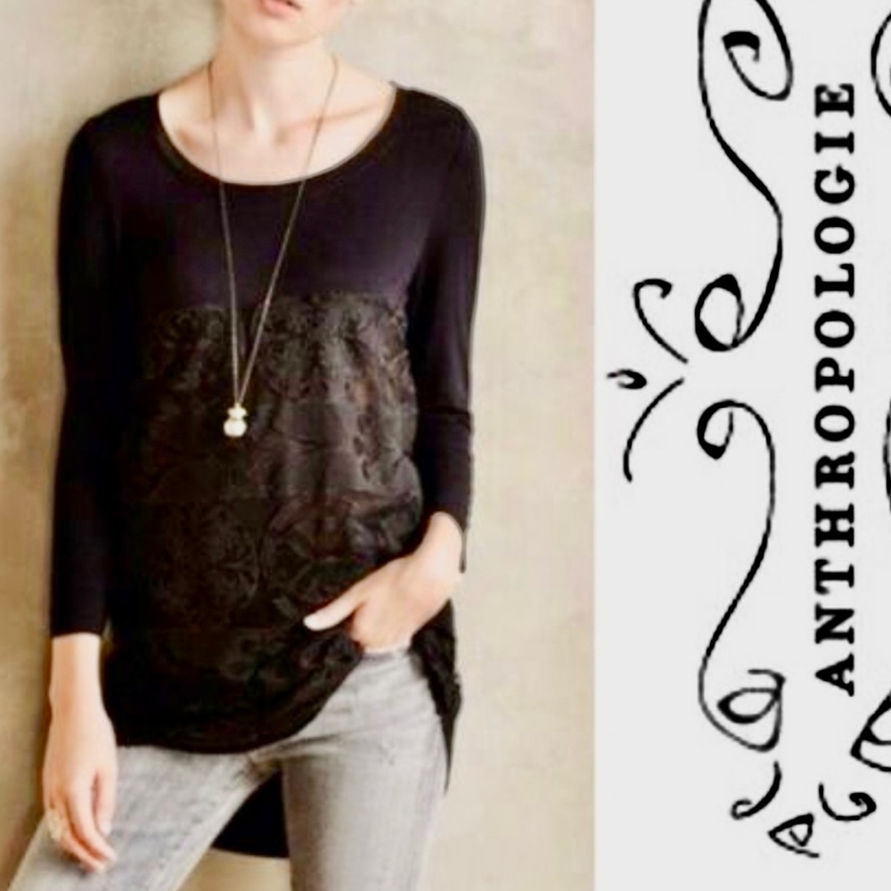 Like New Anthropologie Meadow Rue Black Tunic Lace Overlay Size M